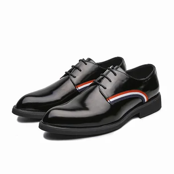 

PACIFIC OCEAN Large Size Modern Patent Leather Shoes for Men Lace Up Pointed Toe Business Formal Shoes Footwear for Party