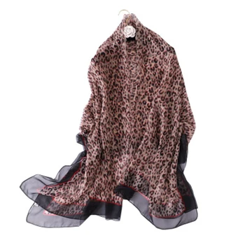 

Women Leopard Print Silky Scarf Shawls Sun Protection Female Gauze Long Beach Wraps JL