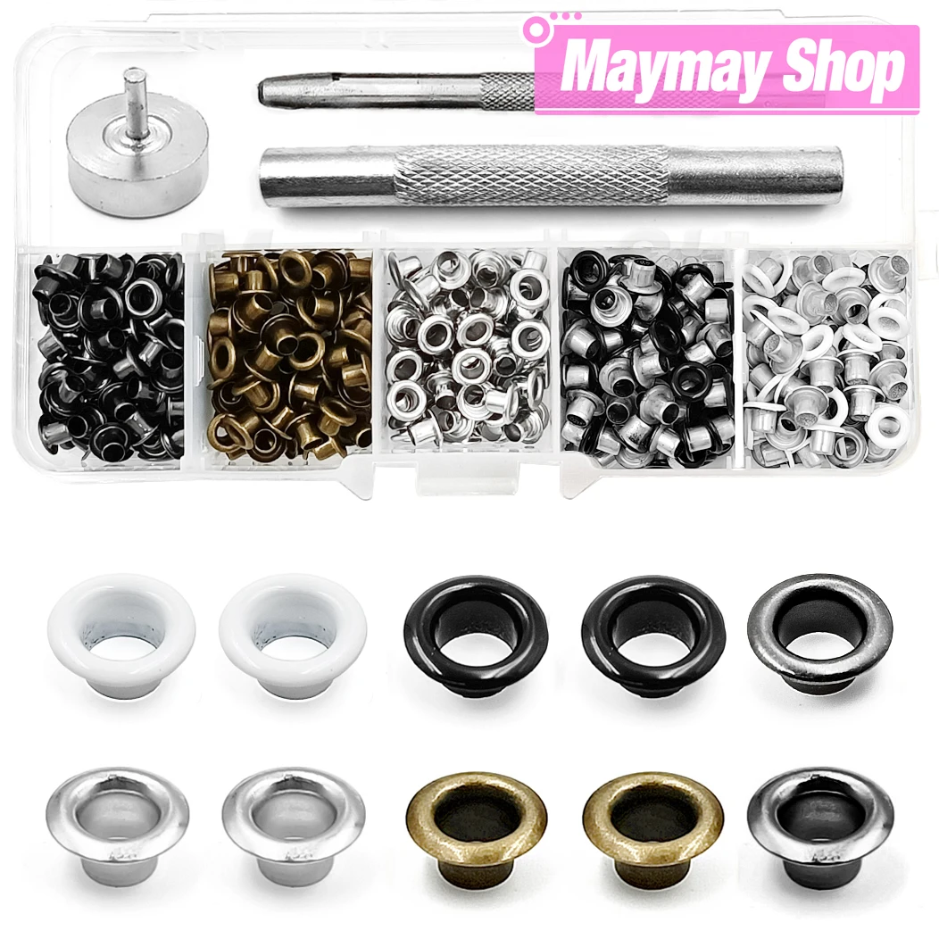 200pcs Metal Eyelets Grommets Punch Installer Tool Set Eyelets Kits For Clothing Shoes Caps Belt LeatherCrafts With Storage Box
