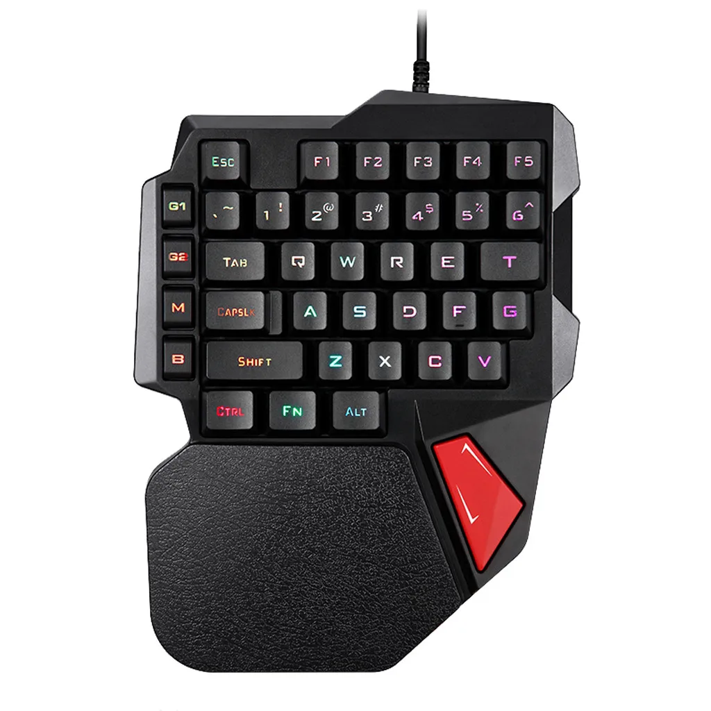 Ouhaobin, проводной, 38 клавиш, светодиодный, с подсветкой, Usb, эргономичная, с одной рукой, клавиатура, игровая клавиатура для E-sport, игры, одной рукой - Цвет: black