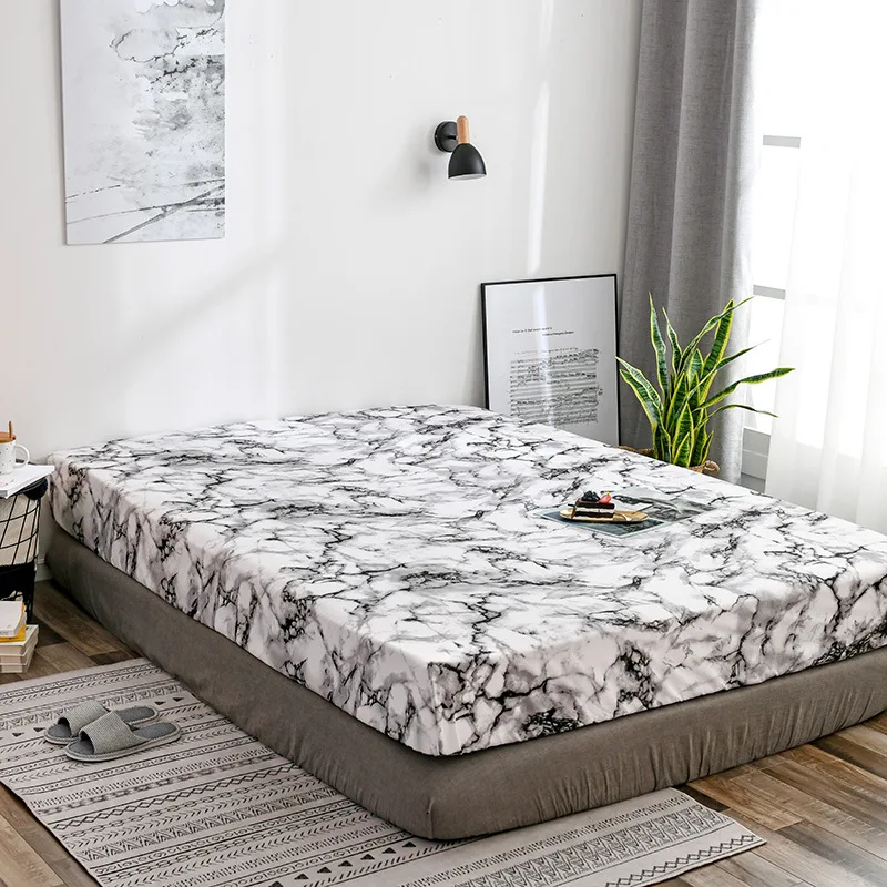  Modern Minimalist Northern European-Style Fitted Bed Sheet Marbling Comfortable Textile Waterproof 