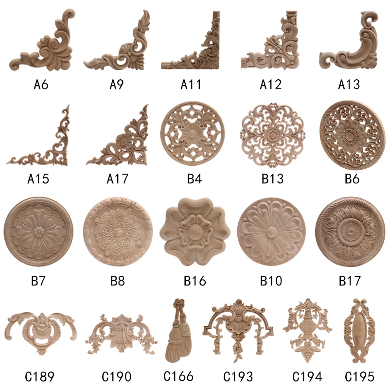 WoodAppliqueWoodDecalWoodCraftOnlayDoorCarvingUnpaintedClassicalLeavesWooden