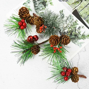 

5pcs Pine Needle Artificial Flower Plant Christmas Wreath Material Xmas Decoration DIY Scrabooking Gift Box Noel Navidad Kerst