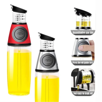

Metering Control Oil Bottle Cooking Olive Oil Dispenser Press Leak Proof Liquid Cruet Glass Vinegar Bottle Healthy Kitchen Tools
