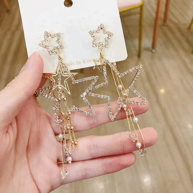 Женские длинные висячие серьги MENGJIQIAO новые корейские с кристаллами и жемчугом