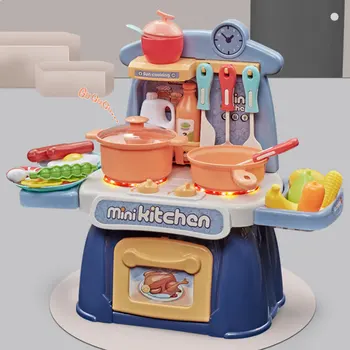 

Kitchen Toy Children Simulation Pretend Play Sets House Girl Cutlery Set Baby Kitchen Play Learn in Cooking with Light Music