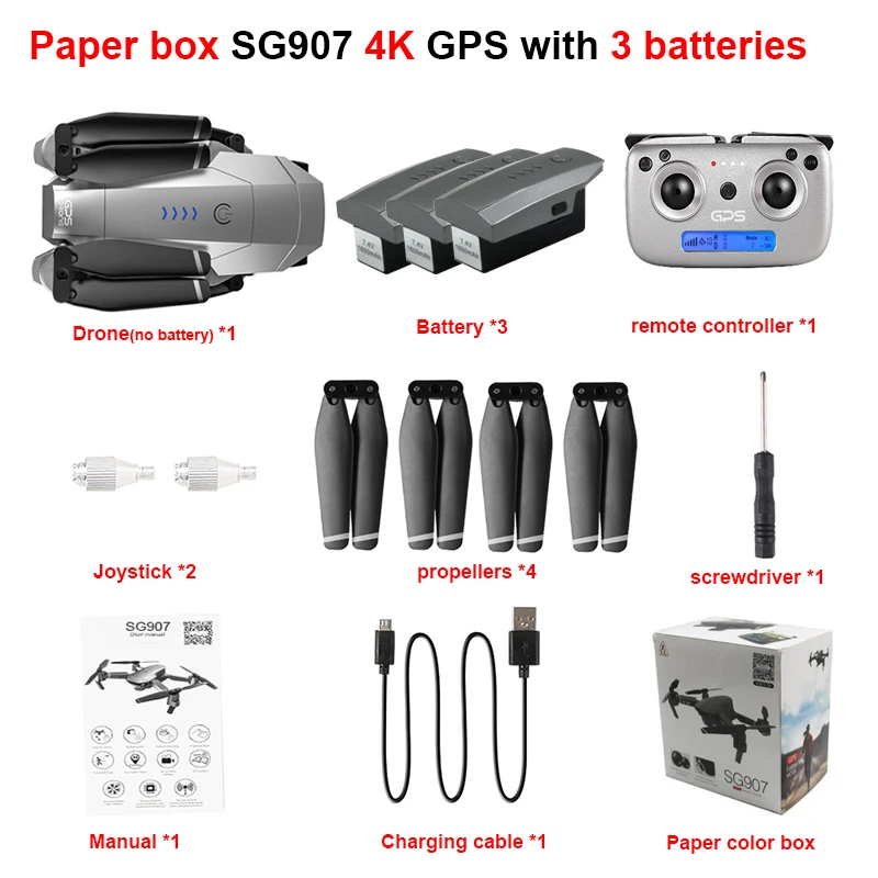 SSTI-VSG Дрон SG907 gps Квадрокоптер с HD двойной камерой 4 K/1080 P 5G Wifi FPV следуя за мной профессиональные радиоуправляемые дроны - Цвет: 4K 3B paper box
