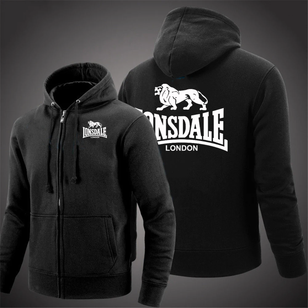 Толстовка Lonsdale мужская с капюшоном флисовый свитшот на молнии худи длинным