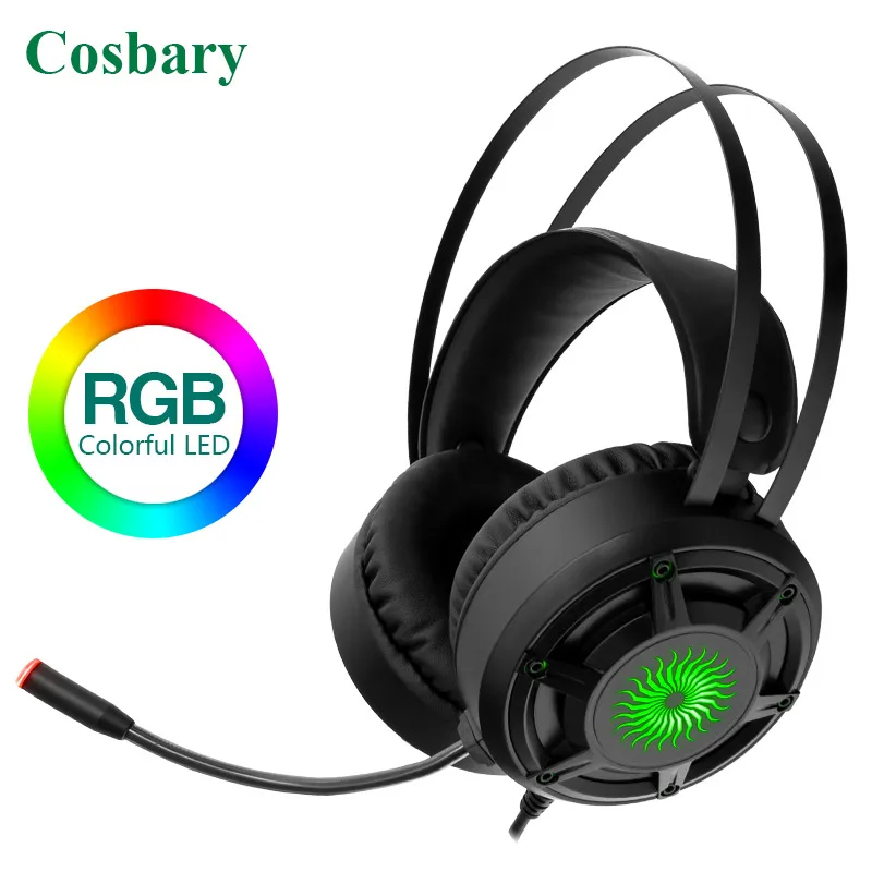 

Cosbary Gamer Headset 3.5mm Plug USB Wired Stereo Deep Bass LED Gaming Headphone with Long Microphone for PC Computer Laptop PS4