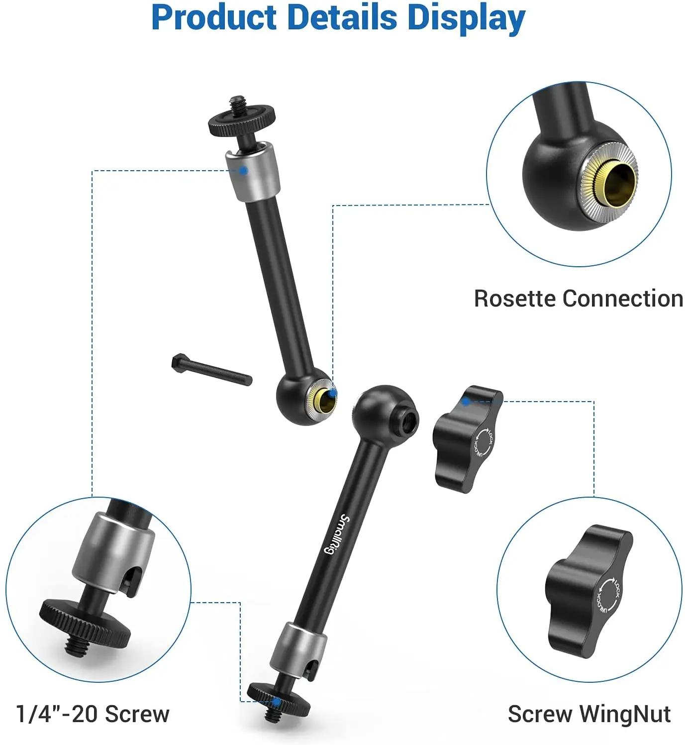 Smallrig 9.5 Polegada Articulando Roseta Braço w Roseta Rosqueado Universal Braço Mágico para Câmera Dslr Gaiola Monitor Led Luz 2066b - Image 4