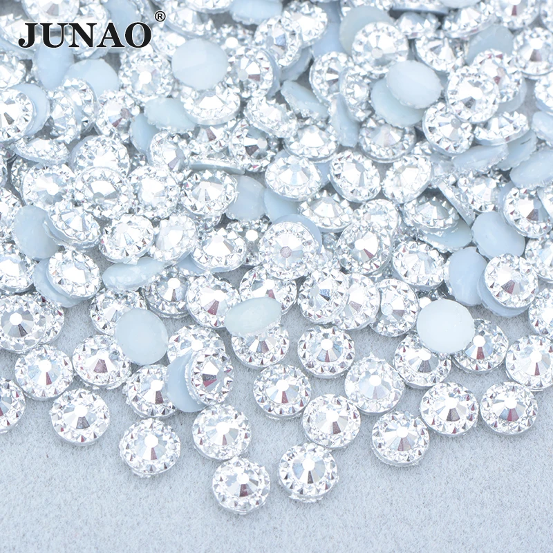 JUNAO 4 5 6mm Silver Color Flowers Crystal Rhinestone Flat Back Resin