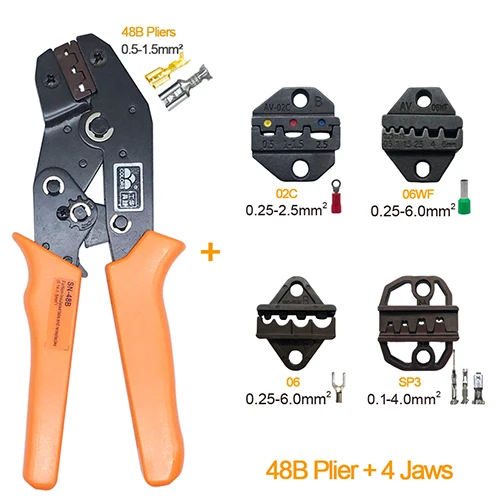 48B Plier 4 jaws Обжимной инструмент sn-48b 8 челюсти многофункциональный инструмент для зачистки проводов комплект щипцы плоскогубцы для DuPont 2,54/XH2.54/5557/2,8/4,8/6,3/трубчатые клеммы - Цвет: 48B Plier 4 jaws