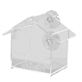 

1Pc Outdoor Acrylic Bird Feeder With Suction Cups Removable Weatherproof Design Drains Rain Water(Transparent)