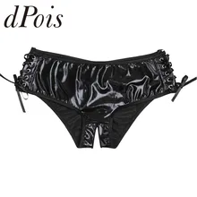 Женское сексуальное нижнее белье, на шнуровке, без выреза, Wetlook, искусственная кожа, экзотическое бикини, короткое нижнее белье, женские трусы с низкой посадкой