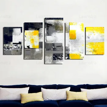 

Abstract Art Painting Series Black and White Gray Yellow Block Mosaic Decoration Painting Living Room Five-Piece Living Room