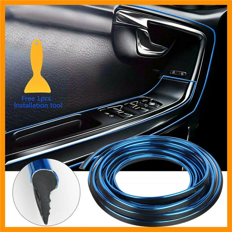 

DIY Universal Blue Edge Gap Line Car Interior Accessories Molding Garnish 5M Blue Car Decoration Bar Car Accessories