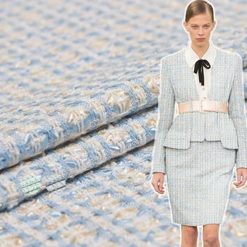 

White waxberry France Rhombus Plaid Tweed Fabrics Garment Material Autumn Women Jacket Coat Sewing Cloth Tailor Freeshipping