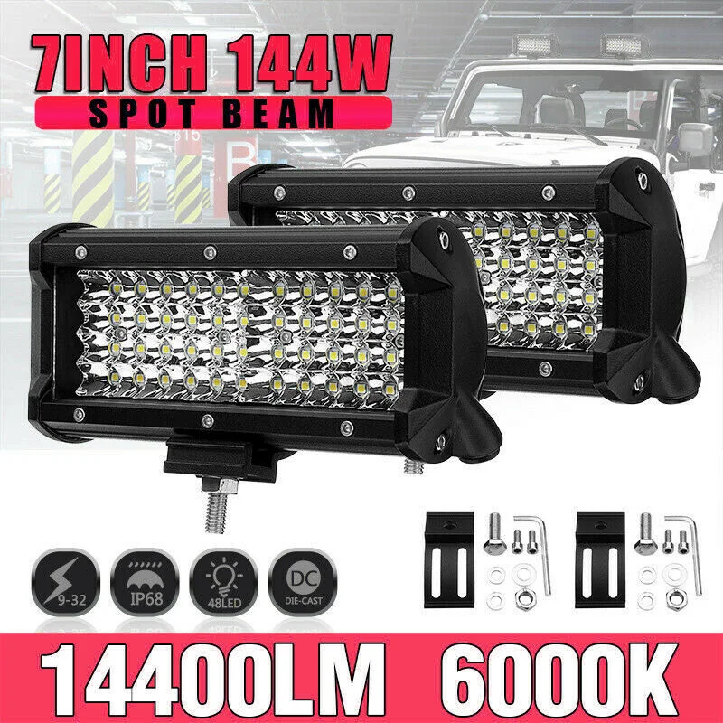 

7 Inch Car LED Work Light Spot 144W 48LED Four-Row Engineering Work Light Bar Spot Beam Lamp Off-Road 6000K Work Light