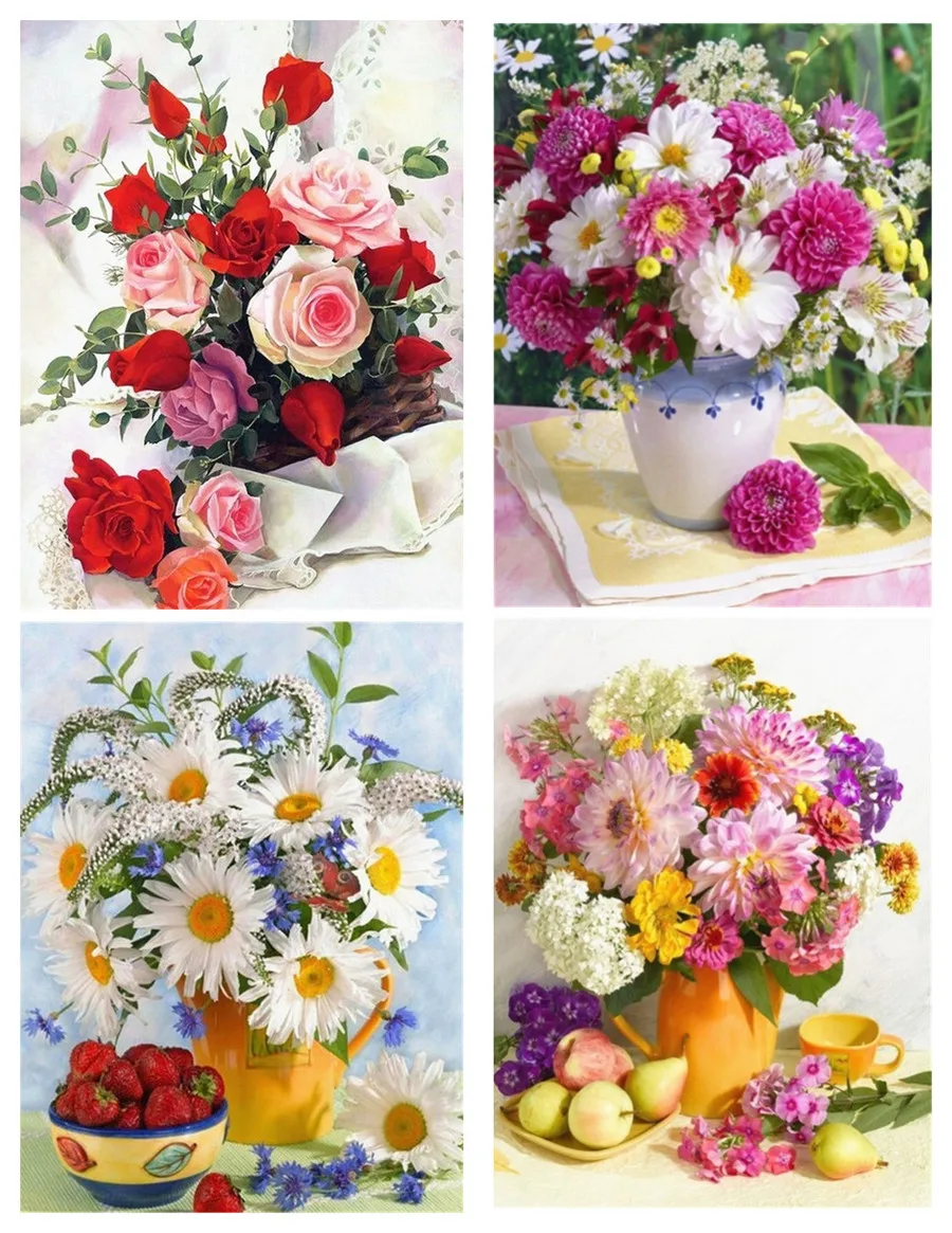

5d Diamond Embroidery Diamond Painting Daisy Rose Vase Diamond Pictures Cross stitch Full drilling Home Decoration Christmas