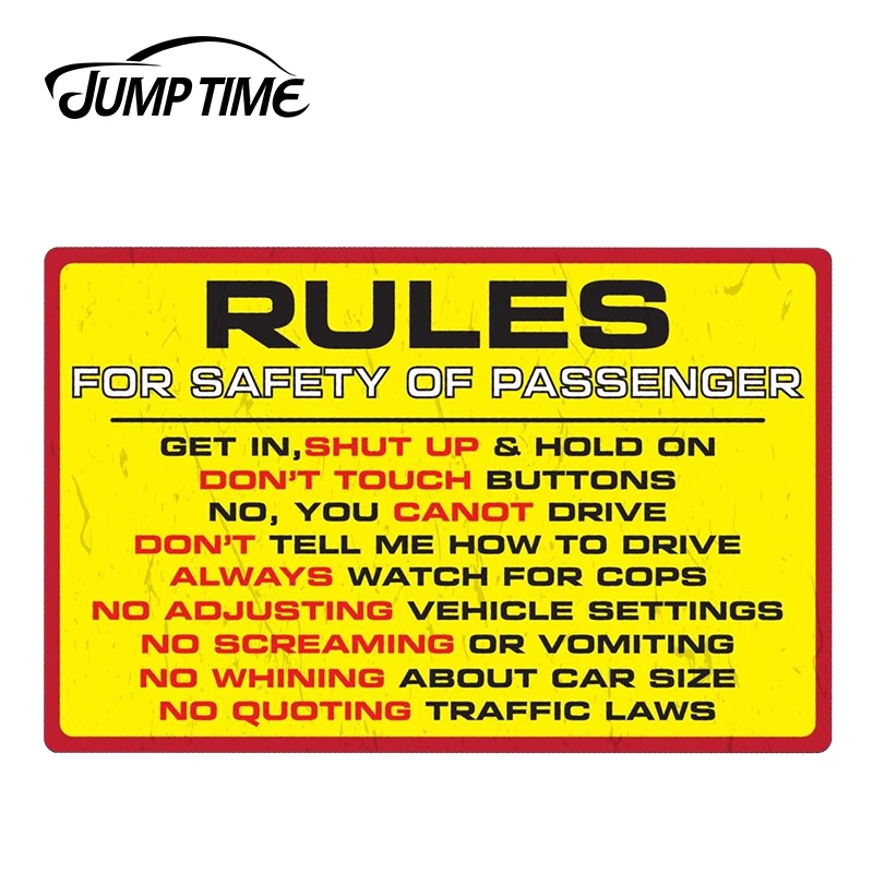 

JumpTime 13cm x 8.4cm For RULES SAFETY Stickers Funny Car Truck WindowJDM Quote Decal Bumper Car Stickers Waterproof Accessories