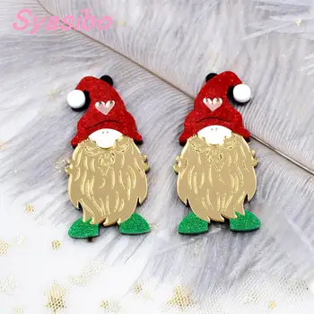 

(1pair)60mm Cute Christmas Santa Gnome For Earrings Acrylic Rainbow Snowflakes For Earring Party Ornaments Laser cut-AC1649