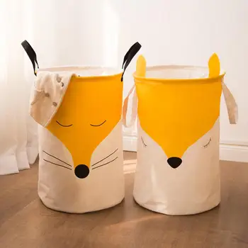 

Foldable Cotton Linen Handle Fox Laundry Basket Clothes Toy Storage Bag Holder