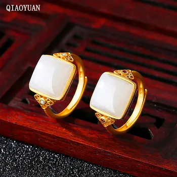 

Silver 925 ring Pure silver cross gold Jewelry rings Engagement clothing Ancient white jade Adjustable opening ring Men's