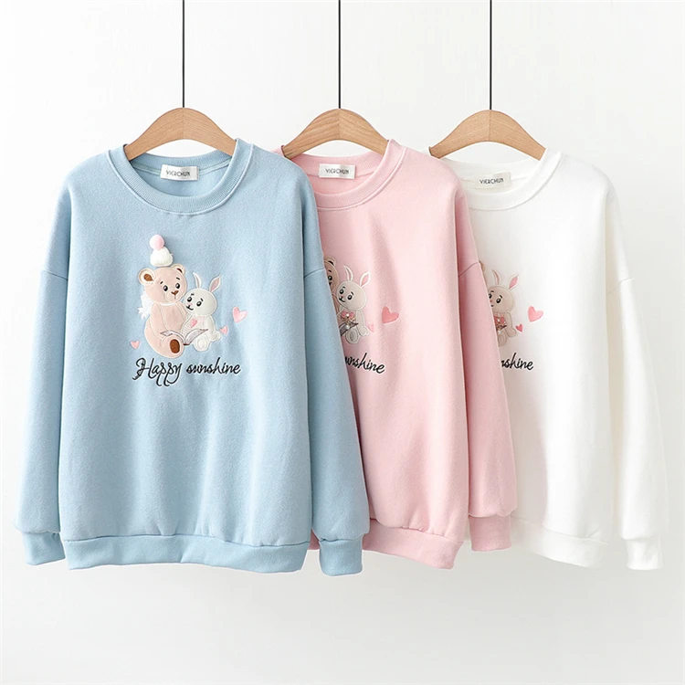 Merry Pretty женские толстовки с капюшоном Harajuku мультфильм медведь вышивка Толстый Пуловер с длинным рукавом o-образным вырезом свободный спортивный костюм
