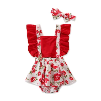 

Newborn Baby Girl Floral ROmper Ruffled Bow Tutu Jumpsuit + Headband Cute Infant Girl Clothes