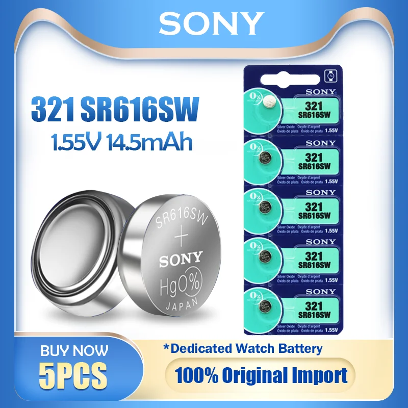 lithium battery pack 5PCS Original Sony 321 SR616SW SR616 1.55V 14.5mAh Silver Oxide Battery For Pedometer Remote Watch Battery Button Cell Coin 0%Hg replacement battery