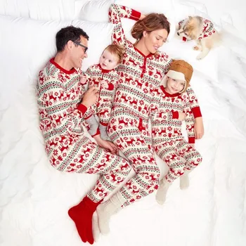 

Christmas parent-child suit printed home service pajamas two-piece suit 100% cotton good quality parent-child suit