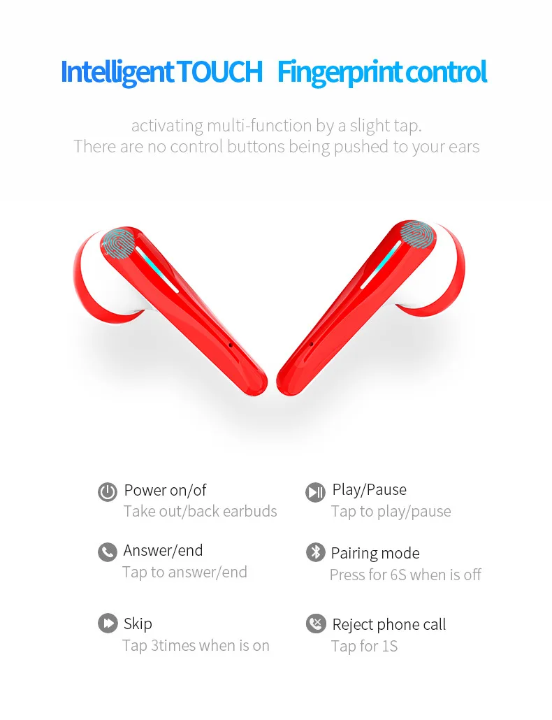 TWS, отпечаток пальца, сенсорный Bluetooth V5.0, гарнитура, Спортивные Беспроводные наушники, 3D стерео наушники, двойной микрофон с зарядным устройством