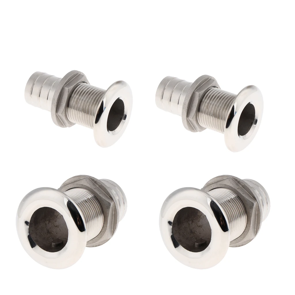 4Pcs Boat Thru Hull Fitting / Drain Hose Barb 316 Stainless Steel 25/32mm
