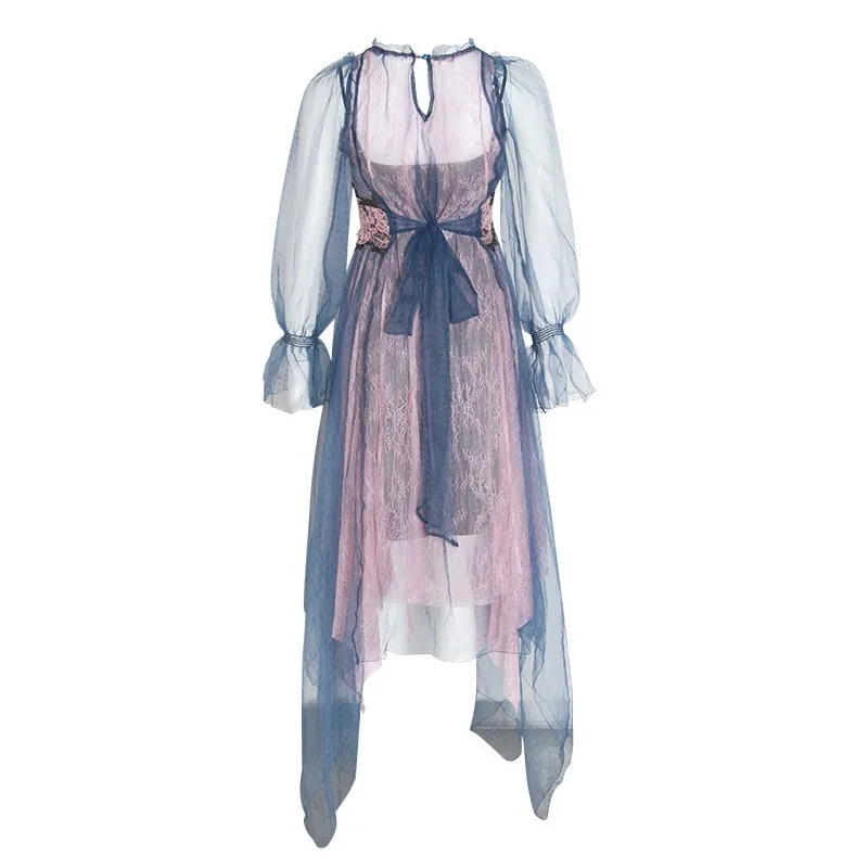 TWOTWINSTYLE Patchwork Mesh Elegant Dress For