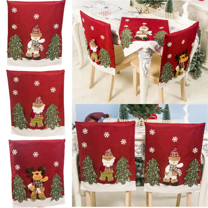 Cute Merry Christmas Chair Covers Santa Red Dining Chair Back Covers