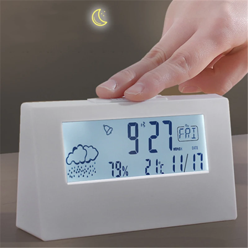 

LED Digital Alarm Clock Backlight Snooze Table Clock Desktop Electronic Clocks Calendar Hygrometer Thermometer Humidity Meter