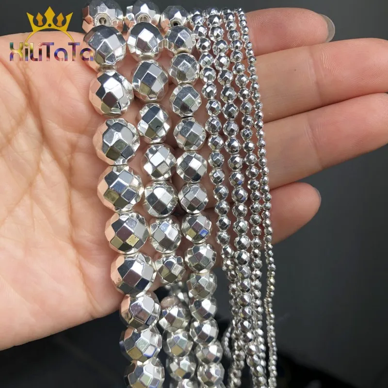 Facettierter Naturstein, versilbert, Hämatit, runde lose Perlen für Schmuckherstellung, DIY-Armband-Zubehör, 15''2/3/4/6/8/10/12 mm – Detail 8