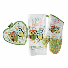 Прихватки для духовки с изображением совы для влюбленных, коврик для полотенец, кухонные перчатки для барбекю, перчатки для выпечки, кухонные принадлежности, подарок на день Святого Валентина, Рождество, хлопок