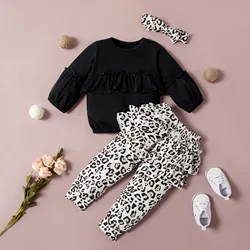 Ensemble de vêtements pour bébés filles, tenue léopard Chic pour filles de 0 à 3 ans, 3 pièces, haut + pantalon avec bandeau, ensemble à volants, printemps/automne 