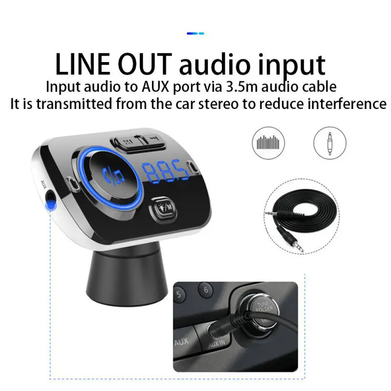 1 шт. Handsfree Smart Bluetooth 5,0 автомобильный комплект динамик двойной fm-трансмиттер с USB атмосферным светом mp3-плеер Быстрая зарядка 3,0