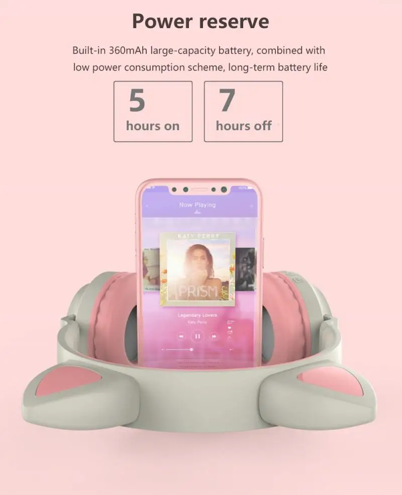 Cute Wireless Headphones Glowing Bluetooth 5 0 Headphone For Girls Cat Ear Headset Hifi Stereo Music With Microphone Dropship