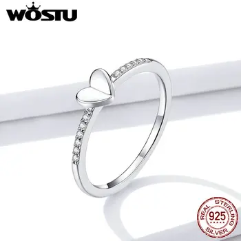 

Wostu 100% 925 Sterling Silver Rings Clear CZ Folding Heart Finger Rings for Women Wedding Statement Jewelry Bijoux FNR121