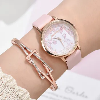 

Sleek Minimalist Printed Women Watch Fashion With Strap Dial Women's Quartz Watch Gift Luxury Bracelet Wristwatch Montre Femme