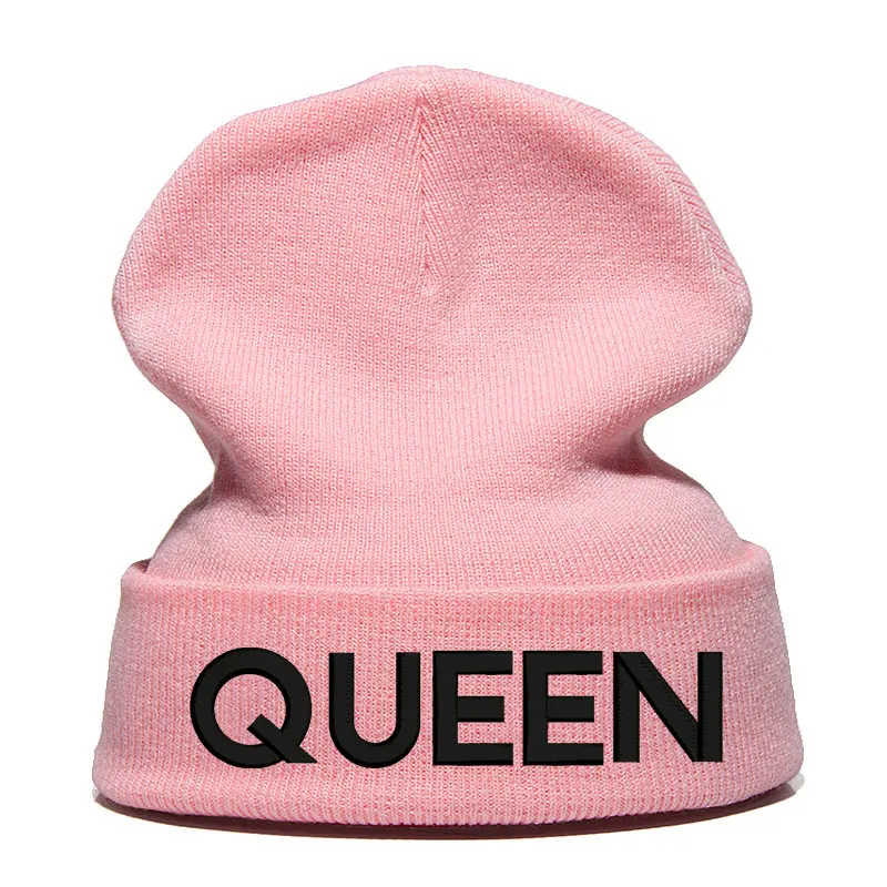 Шапка с принтом queen шапка Skullie шапка, вязаная шапка-носок зимняя Осенняя вязаная вышивка Кепка в стиле хип-хоп Мужская и женская Подростковая Кепка для уличных танцев черная