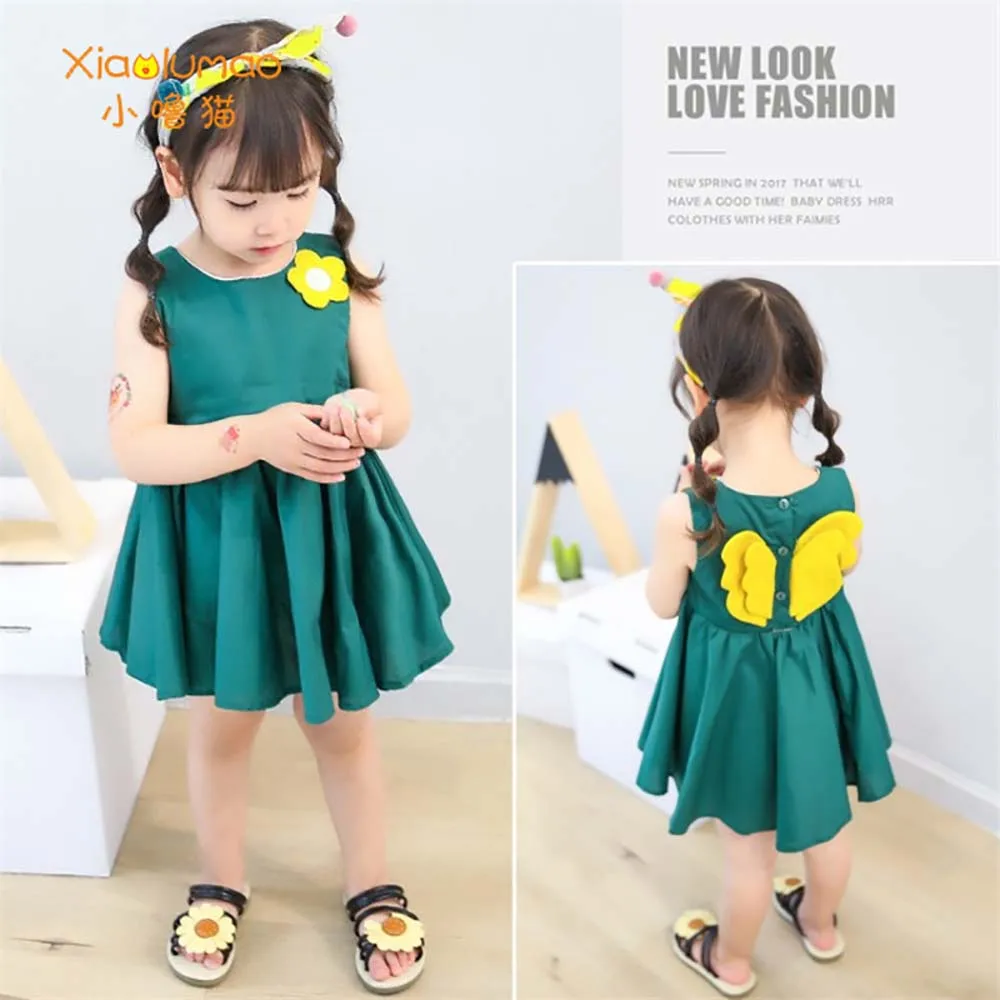 

Girls dress toddler princess costume girl korean dress green dress girl with wing 3-8t summer flower formal frocks wholesale