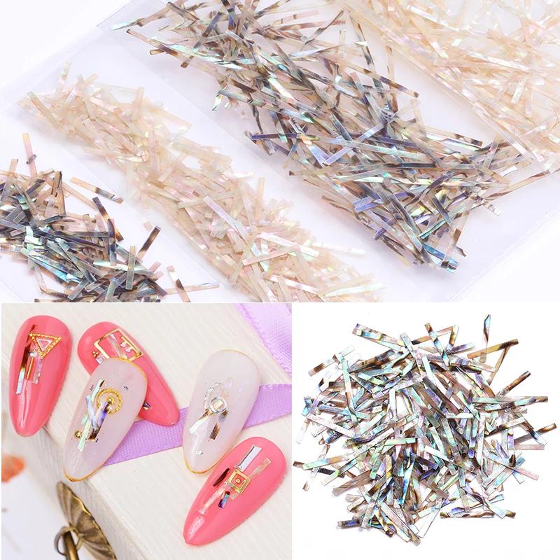 

200/100Pcs Holographic Nail Rhinestone Rectangular Shells Slice Mixed Thin Shells DIY Design 3D Nail Art Decorations Nail Studs