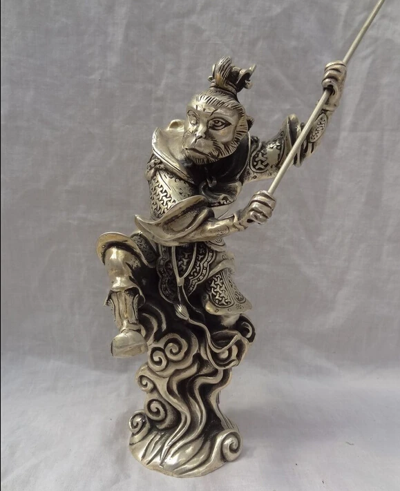 Zhrui6656 1" Китайский серебряный буддийский Sun WuKong Обезьяна Король Золотой cudgel статуя