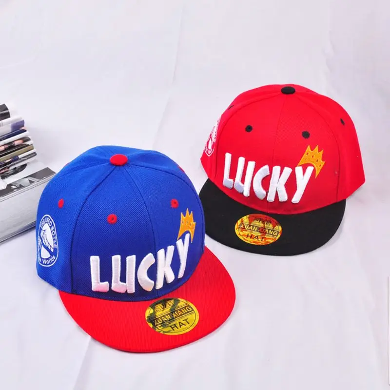 Детская бейсбольная кепка с вышитой короной и надписью «Lucky», Кепка в стиле хип-хоп с широкими плоскими козырьками, Регулируемая Кепка от солнца, От 2 до 8 лет