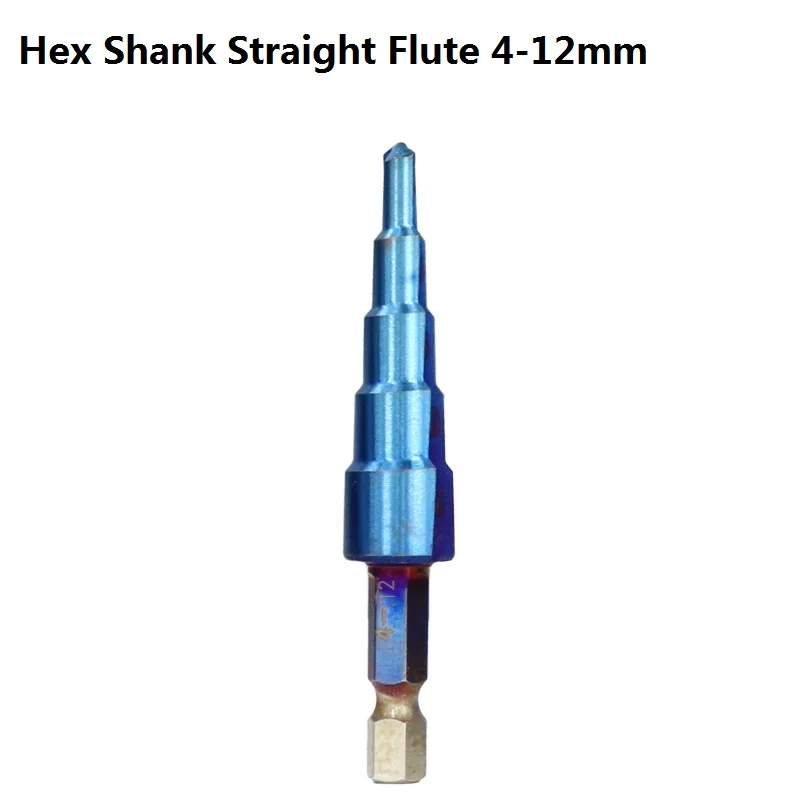 XCAN 1 шт. 3-12/4-12/4-20/4-32 ступенчатое сверло из быстрорежущей стали с голубым покрытием для сверления дерева/металла - Цвет: Hex Straight 4-12