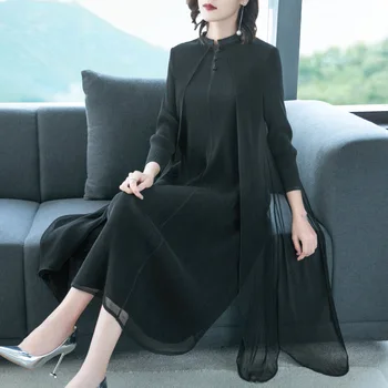 

Fake Two Baggy Large-size Pleated Dresses Autumn Dress